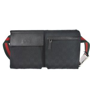 Authentic Gucci black monogram canvas waist bag fanny pack bum bag